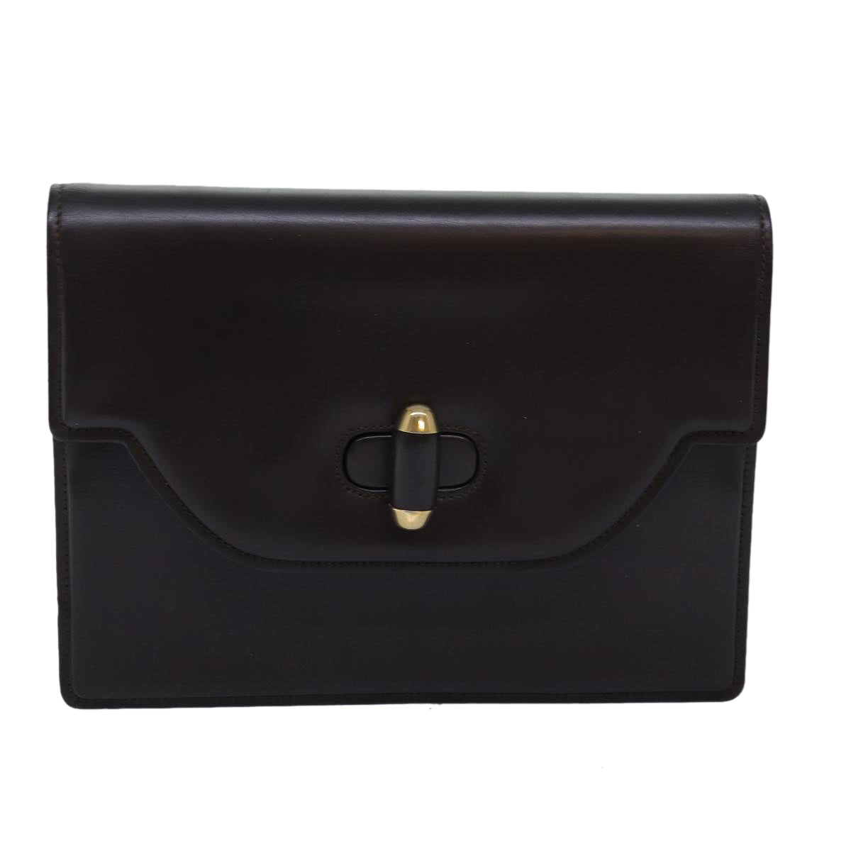 GUCCI Clutch Bag Leather Brown Auth 74596