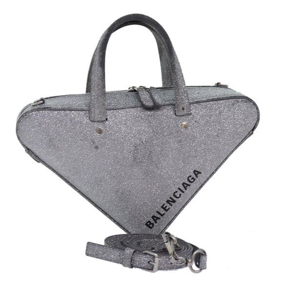 BALENCIAGA Triangle Duffle XS Handtasche Leder 2way Silber 531048 Auth 74610