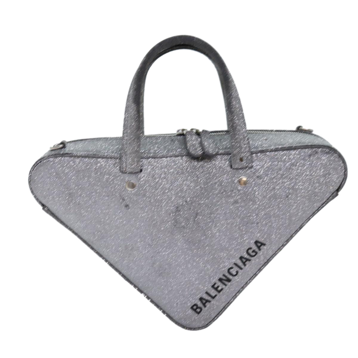 BALENCIAGA Triangle Duffle XS Hand Bag Leather 2way Silver 531048 Auth 74610 - 0