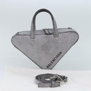 BALENCIAGA Triangle Duffle XS Hand Bag Leather 2way Silver 531048 Auth 74610-21