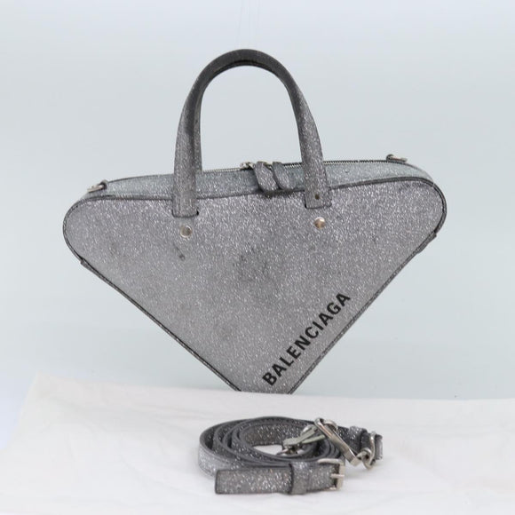 BALENCIAGA Triangle Duffle XS Handtasche Leder 2way Silber 531048 Auth 74610