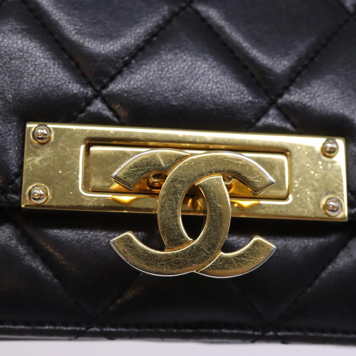 CHANEL Matelasse Chain Shoulder Bag Lamb Skin Black CC Auth 74611A