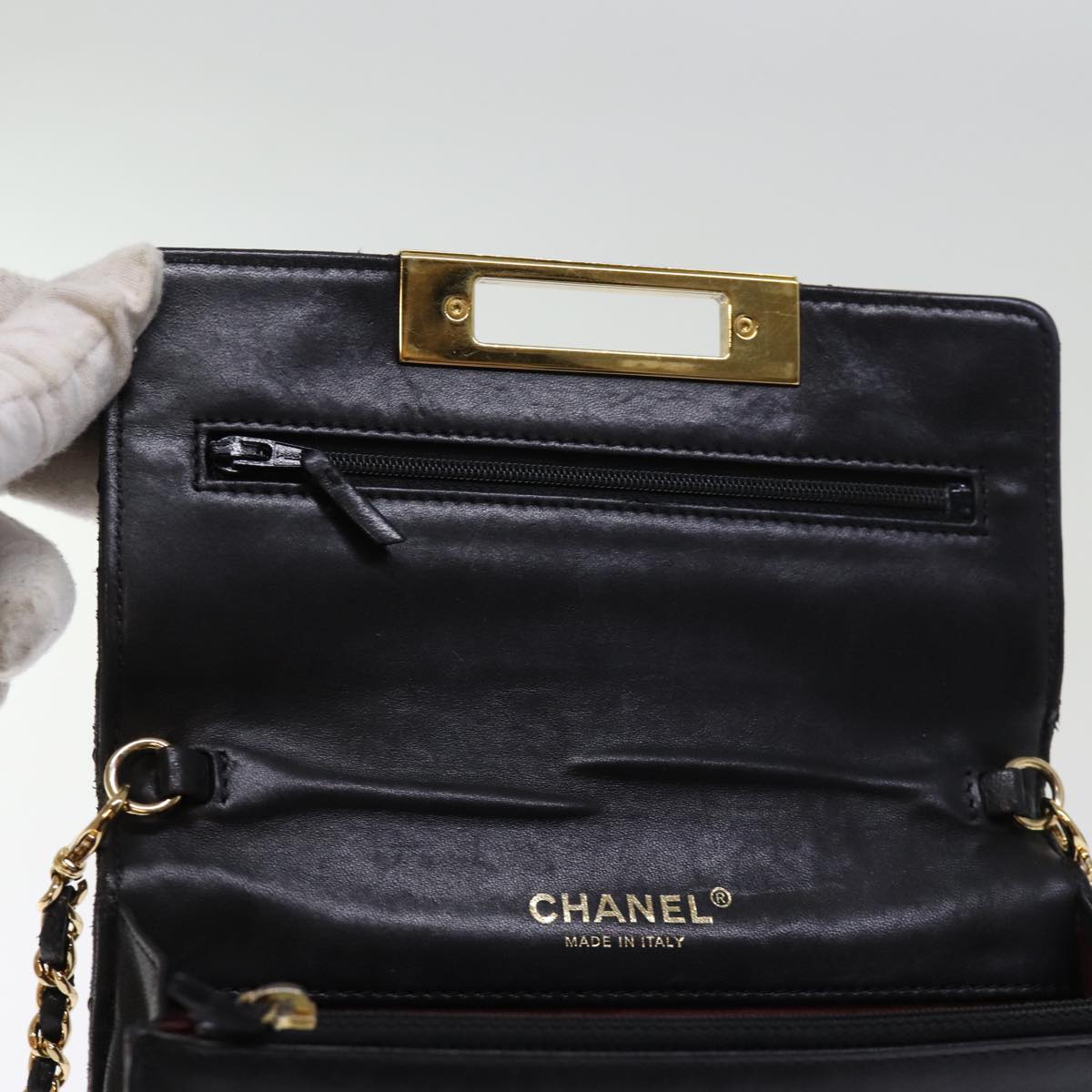 CHANEL Matelasse Chain Shoulder Bag Lamb Skin Black CC Auth 74611A