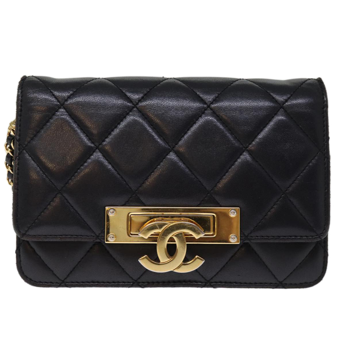 CHANEL Matelasse Chain Shoulder Bag Lamb Skin Black CC Auth 74611A - 0