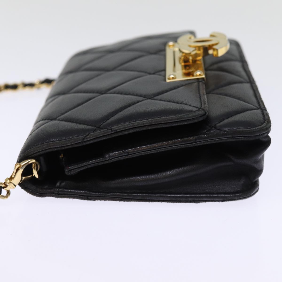 CHANEL Matelasse Chain Shoulder Bag Lamb Skin Black CC Auth 74611A