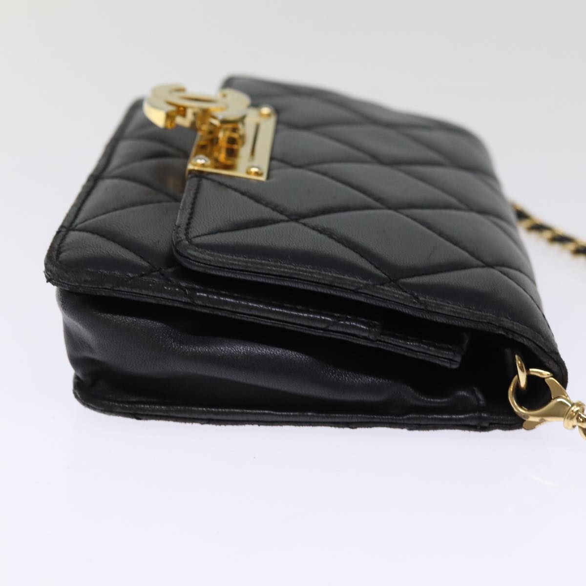 CHANEL Matelasse Chain Shoulder Bag Lamb Skin Black CC Auth 74611A