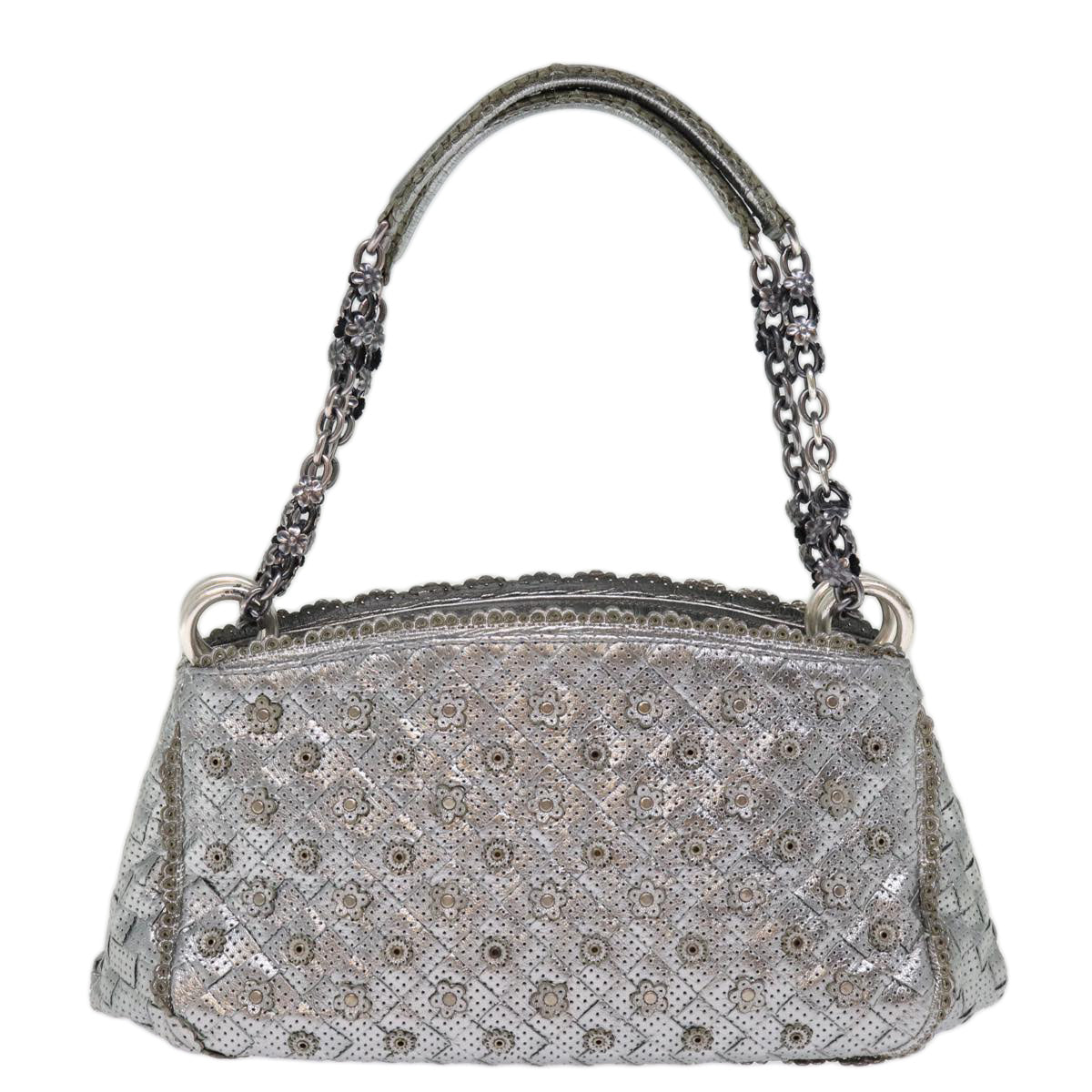 BOTTEGA VENETA INTRECCIATO Shoulder Bag Leather Silver 152676 Auth 74624