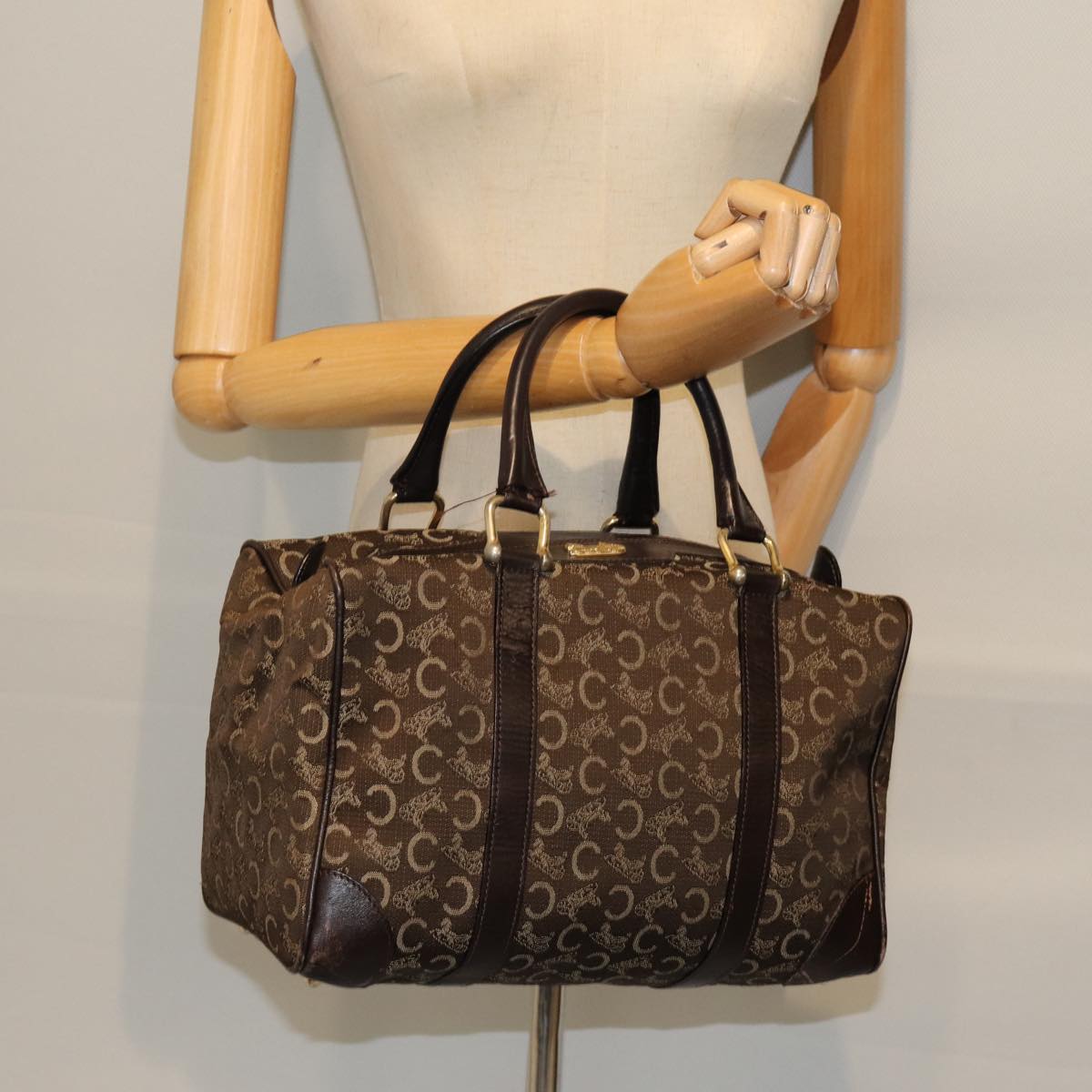 CELINE C Macadam Canvas Hand Bag Brown Auth 74626