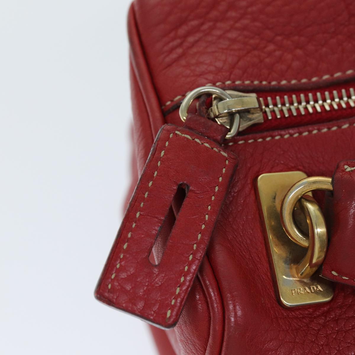 PRADA Hand Bag Leather Red Auth 74630