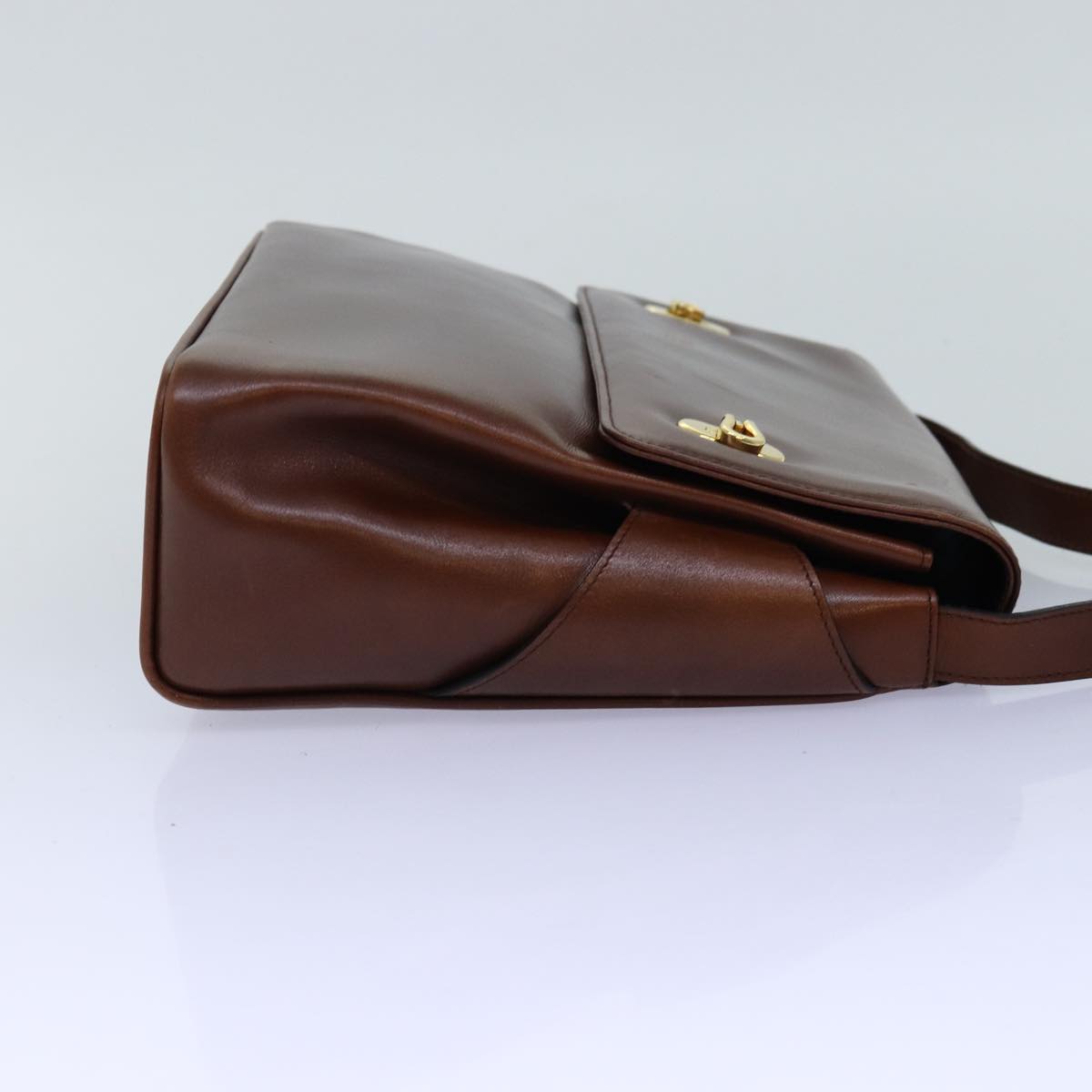 Salvatore Ferragamo Gancini Shoulder Bag Leather Brown Auth 74638