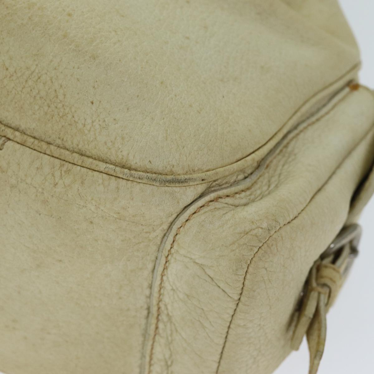 PRADA Shoulder Bag Leather Cream Auth 74644