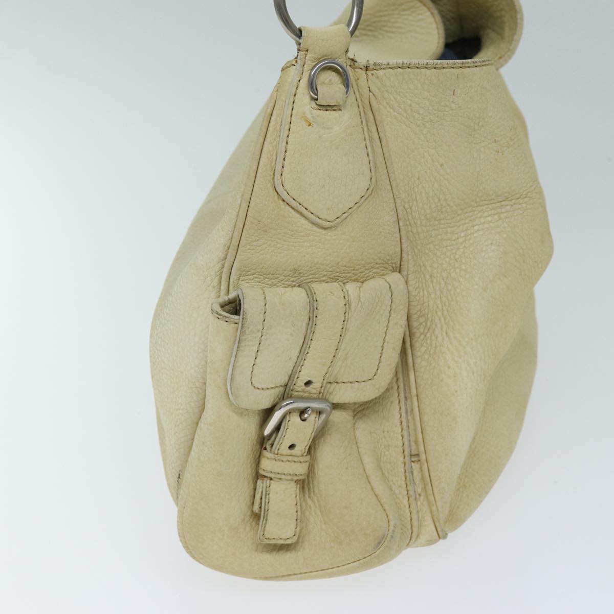 PRADA Shoulder Bag Leather Cream Auth 74644