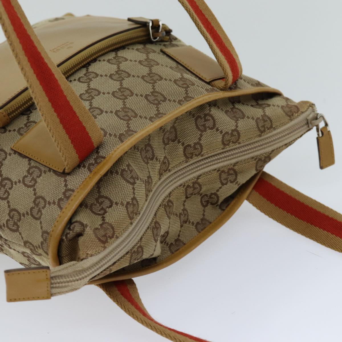 GUCCI GG Canvas Sherry Line Hand Bag Beige Red Brown 019 0402 1705 Auth 74648