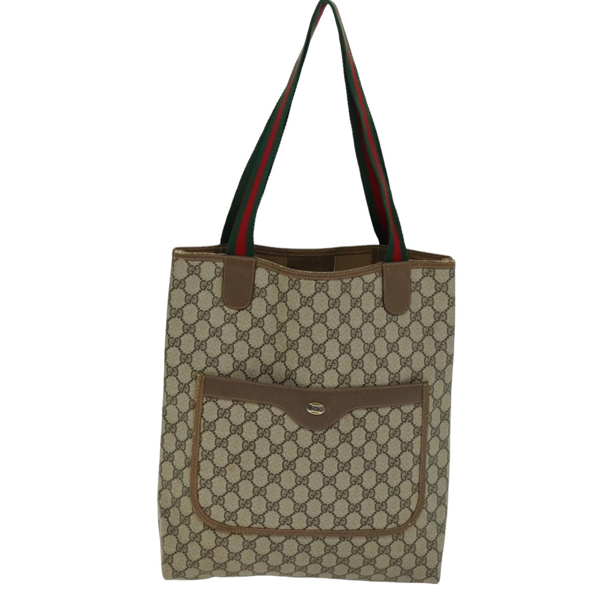 GUCCI GG Supreme Web Sherry Line Tote Bag PVC Beige Red 39 02 003 Auth 74650