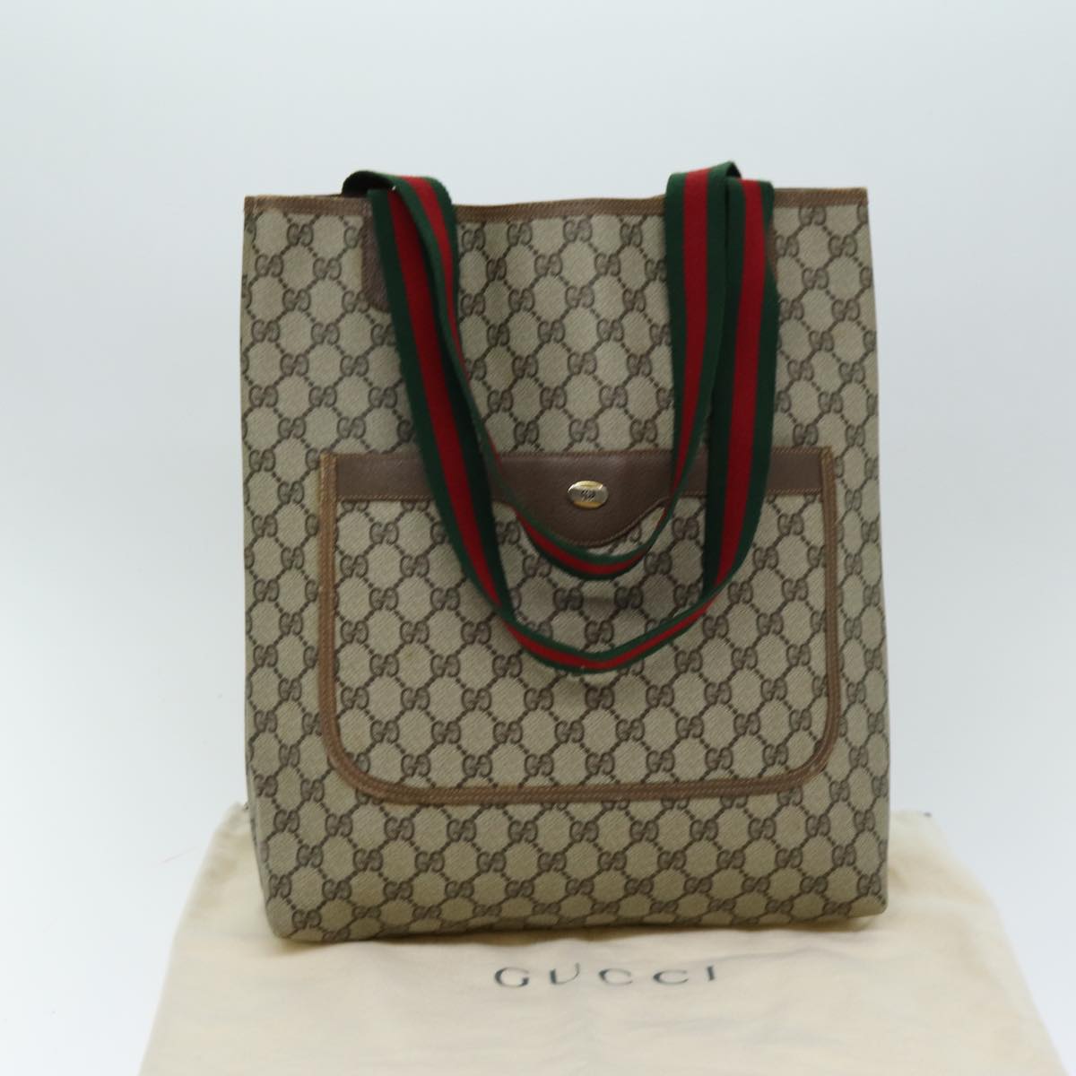 GUCCI GG Supreme Web Sherry Line Tote Bag PVC Beige Red 39 02 003 Auth 74650