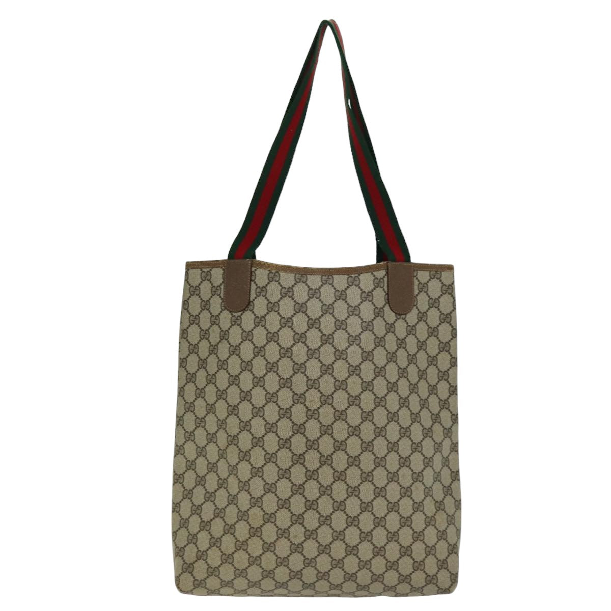 GUCCI GG Supreme Web Sherry Line Tote Bag PVC Beige Red 39 02 003 Auth 74650 - 0