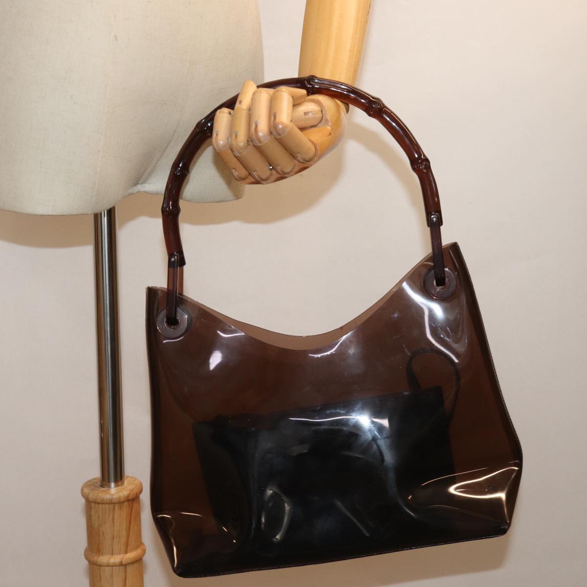 GUCCI Shoulder Bag Vinyl Brown Auth 74653