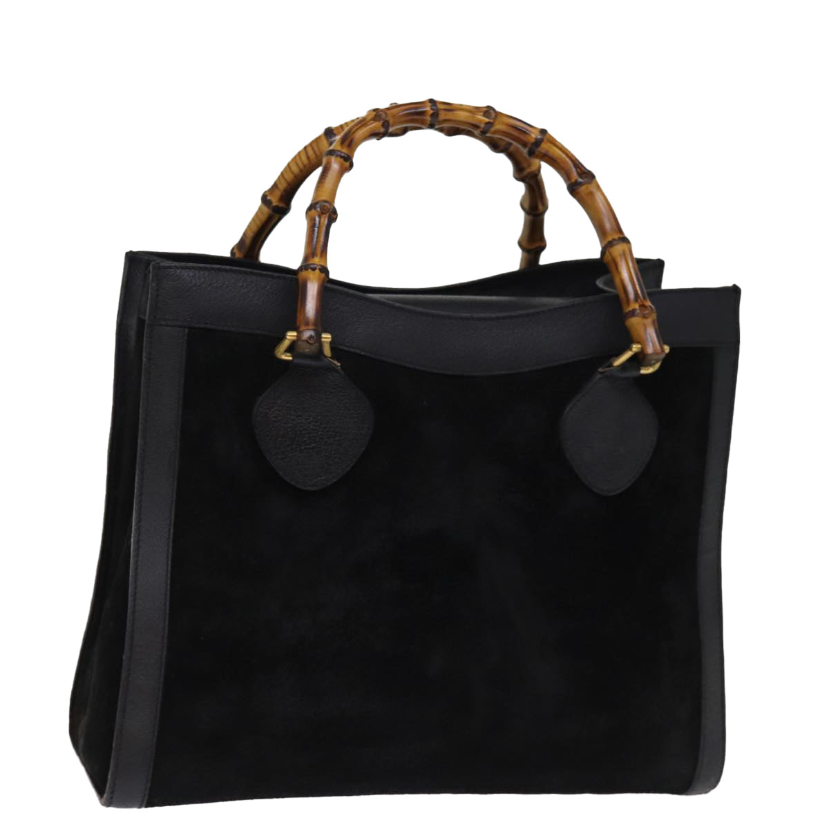 GUCCI Bamboo Tote Bag Suede Black 002 1186 0260 Auth 74664