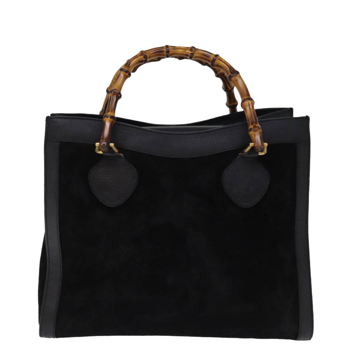 GUCCI Bamboo Tote Bag Suede Black 002 1186 0260 Auth 74664