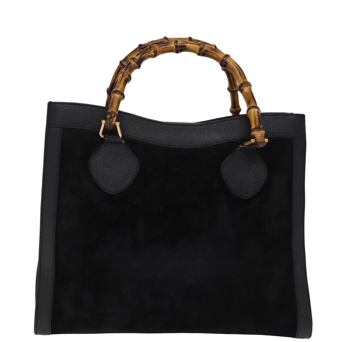 GUCCI Bamboo Tote Bag Suede Black 002 1186 0260 Auth 74664