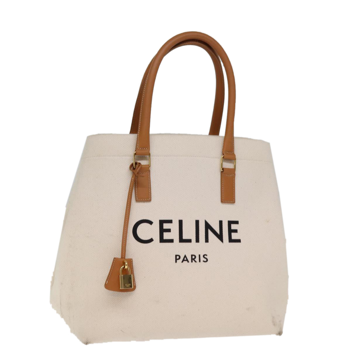 CELINE Horizontal Cabas Tote Bag Canvas Cream Auth 74667