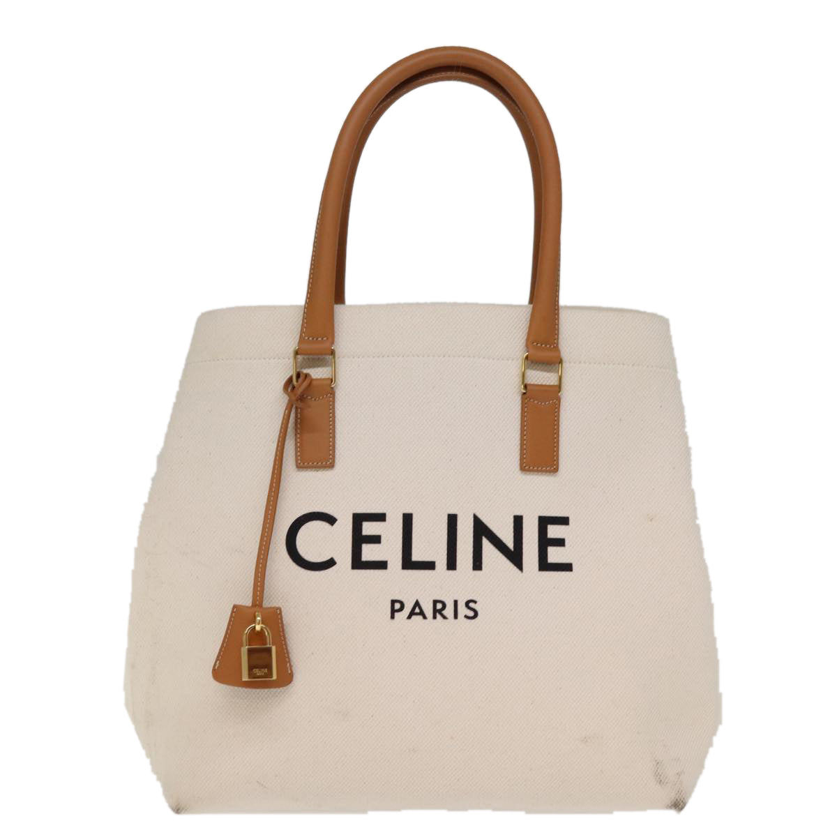 CELINE Horizontal Cabas Tote Bag Canvas Cream Auth 74667 - 0