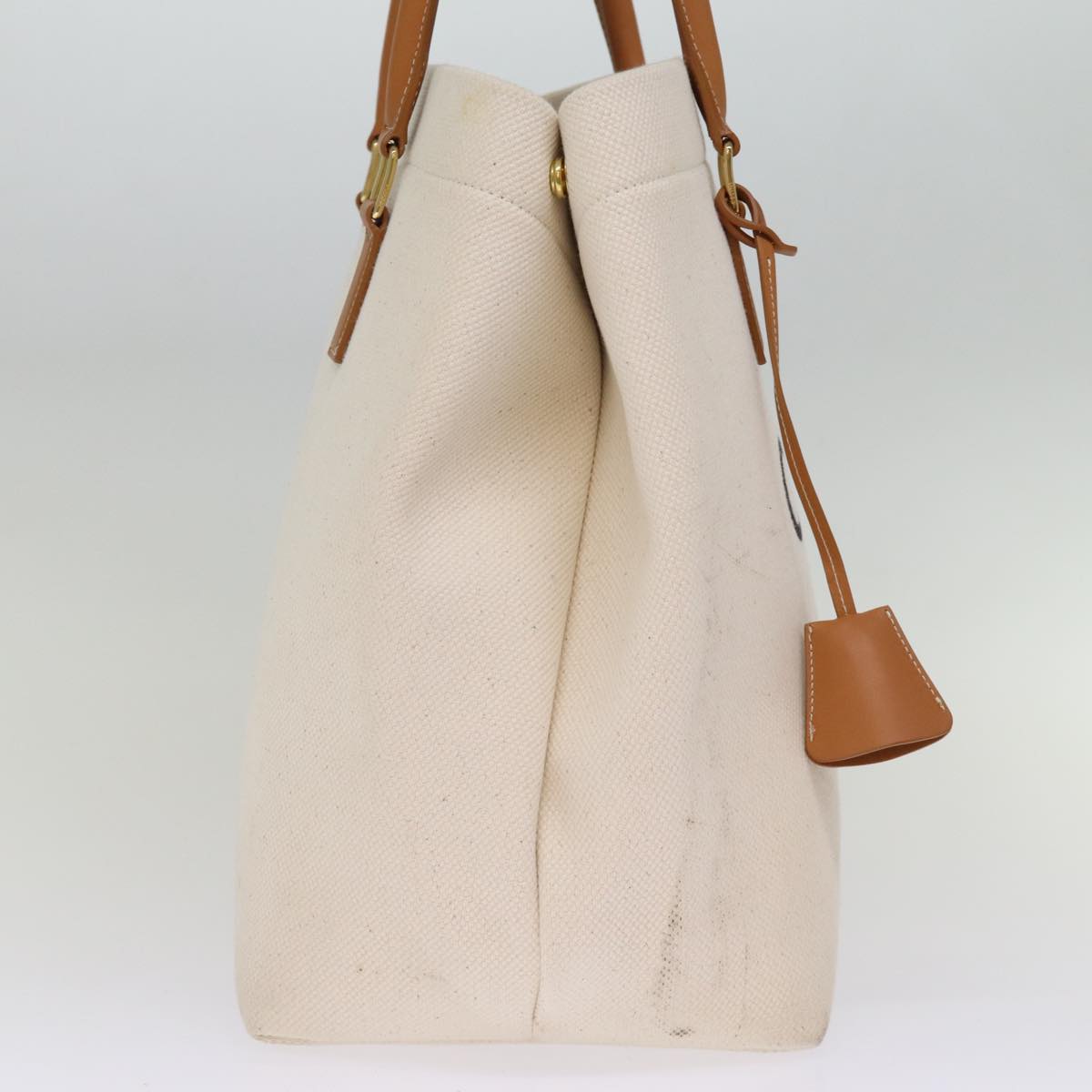 CELINE Horizontal Cabas Tote Bag Canvas Cream Auth 74667