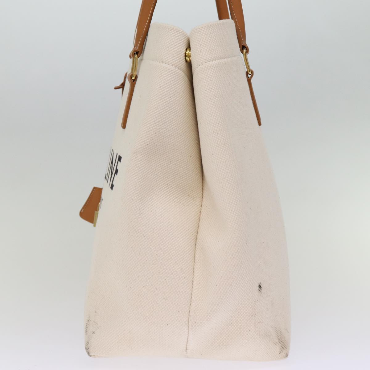 CELINE Horizontal Cabas Tote Bag Canvas Cream Auth 74667