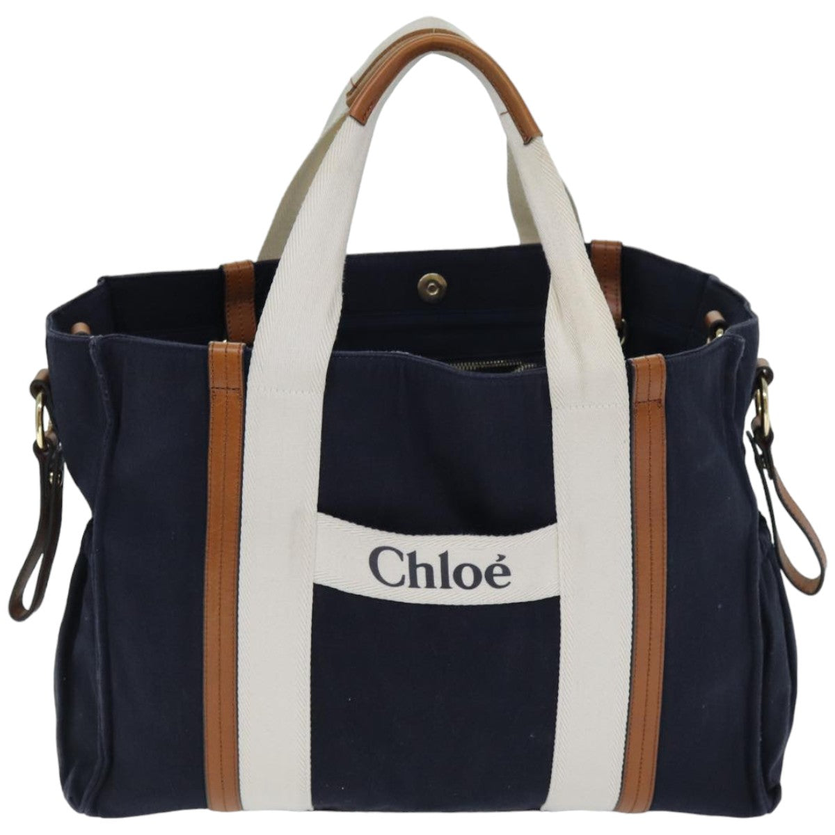 Chloe Tote Bag Canvas 2way Navy Auth 74668