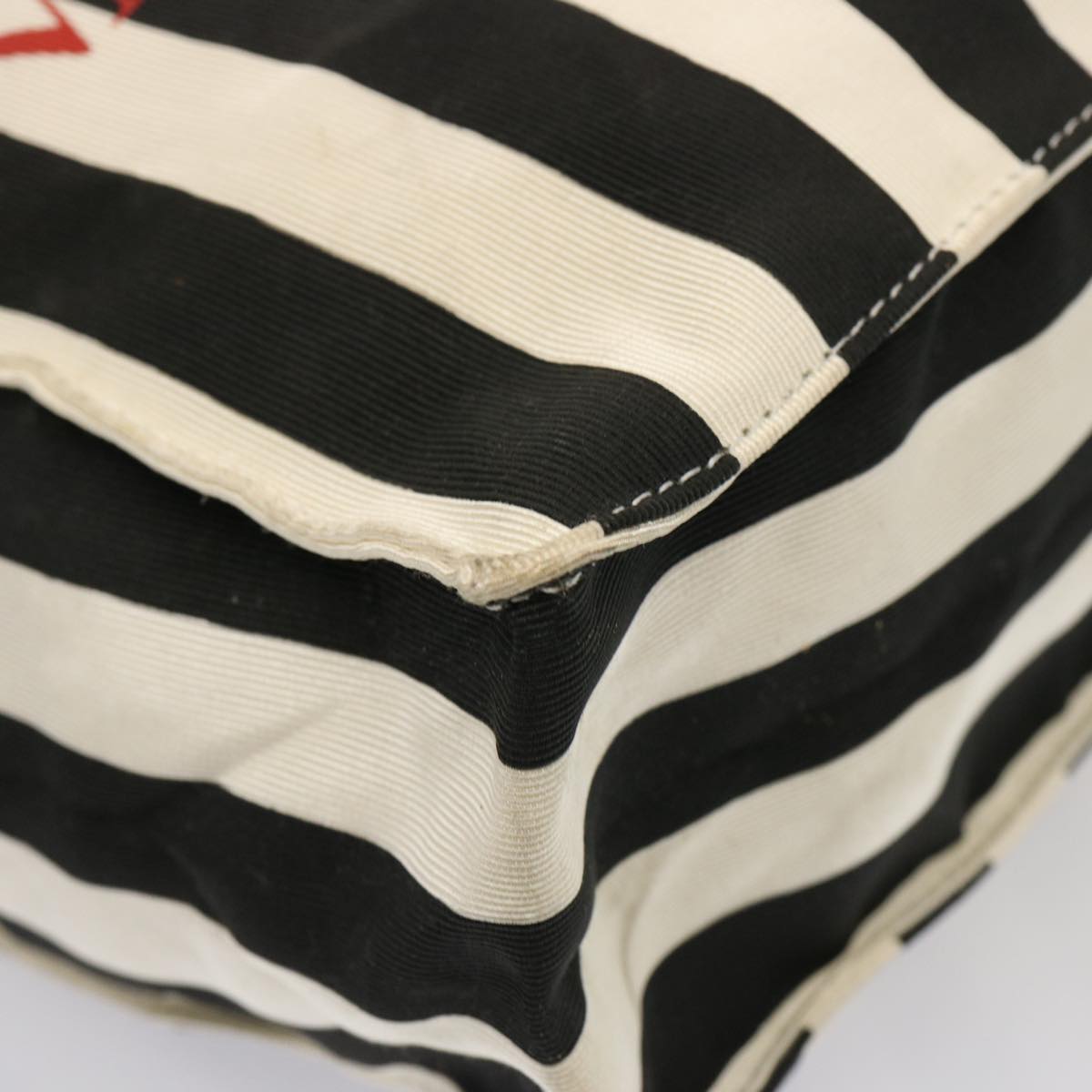 VALENTINO Chain Tote Bag Canvas Black White Auth 74670