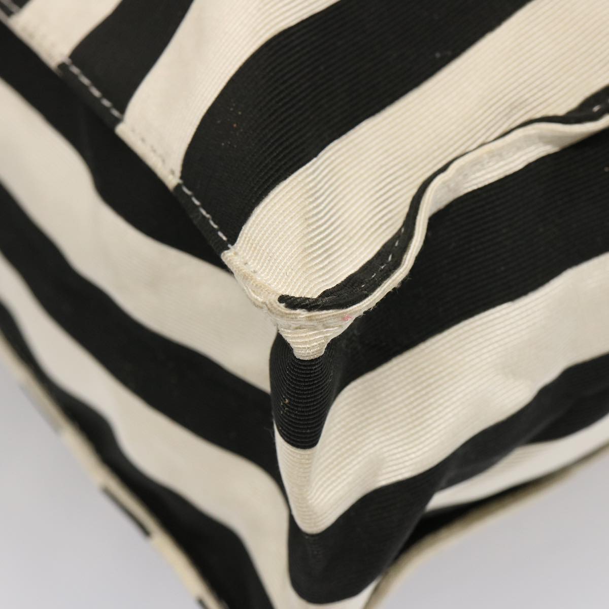 VALENTINO Chain Tote Bag Canvas Black White Auth 74670