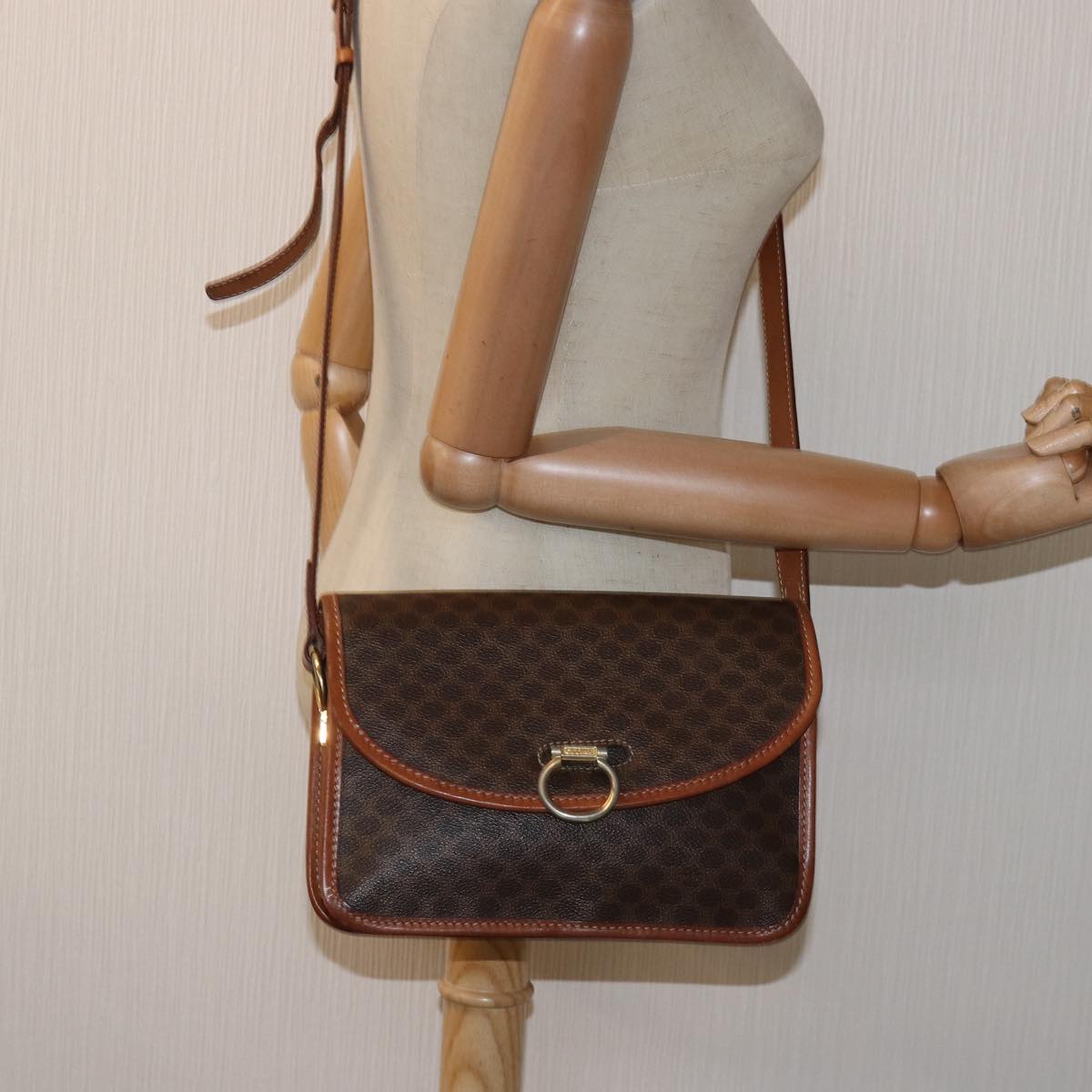 CELINE Macadam Canvas Shoulder Bag PVC Brown Auth 74680