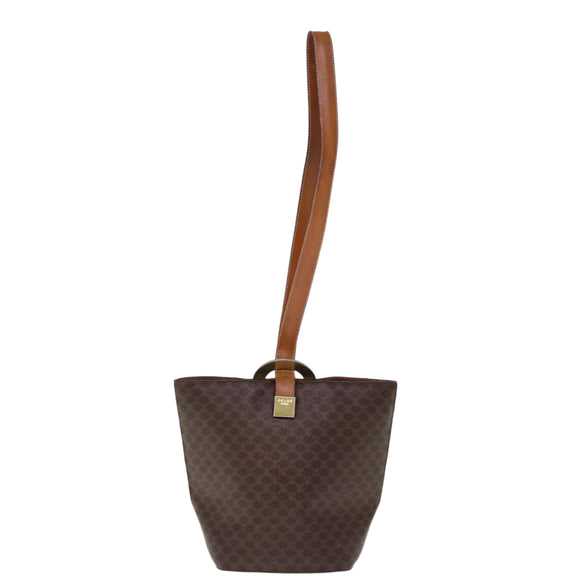 CELINE Macadam Canvas Umhängetasche PVC Braun Auth 74685