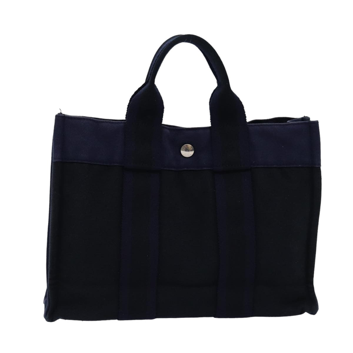 HERMES Fourre Tout PM Hand Bag Canvas Navy Black Auth 74686