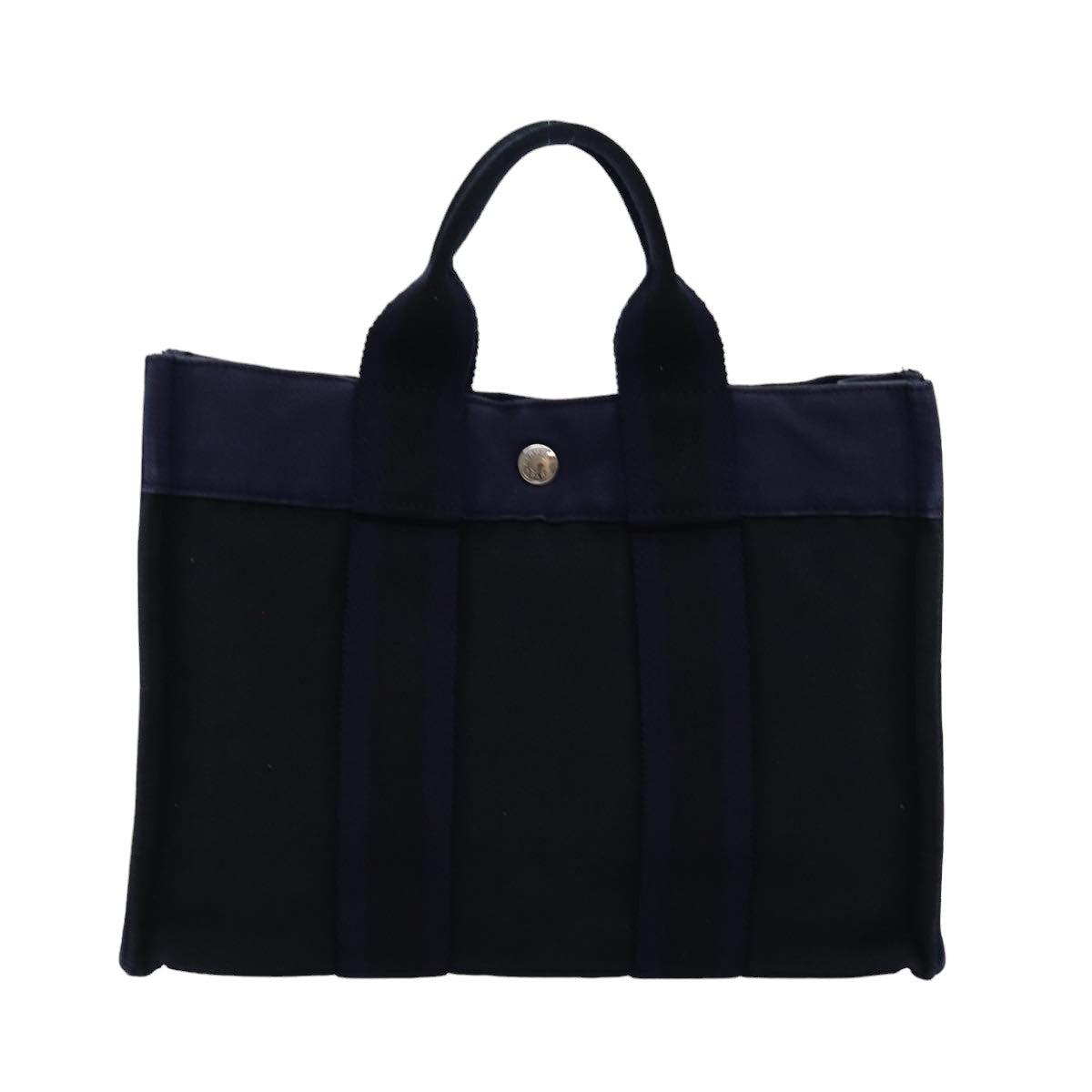 HERMES Fourre Tout PM Hand Bag Canvas Navy Black Auth 74686 - 0