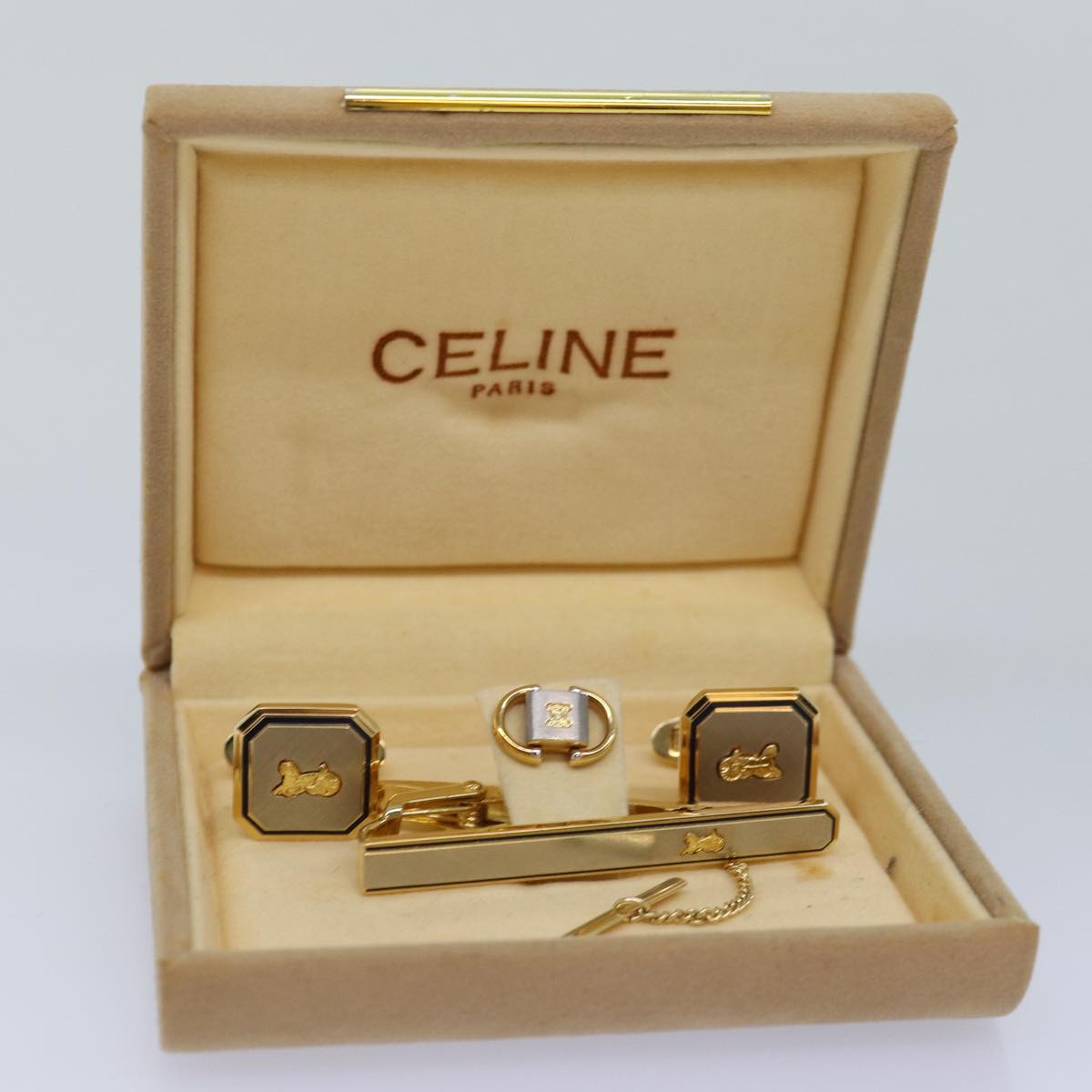 CELINE Nek Tie Pin Cuffs Silver Auth 74690