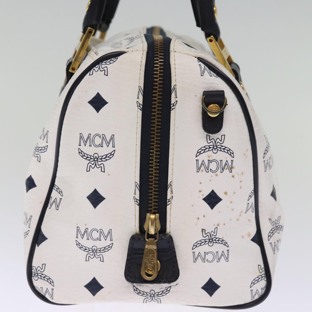 MCM Vicetos Logogram Hand Bag PVC White Auth 74691