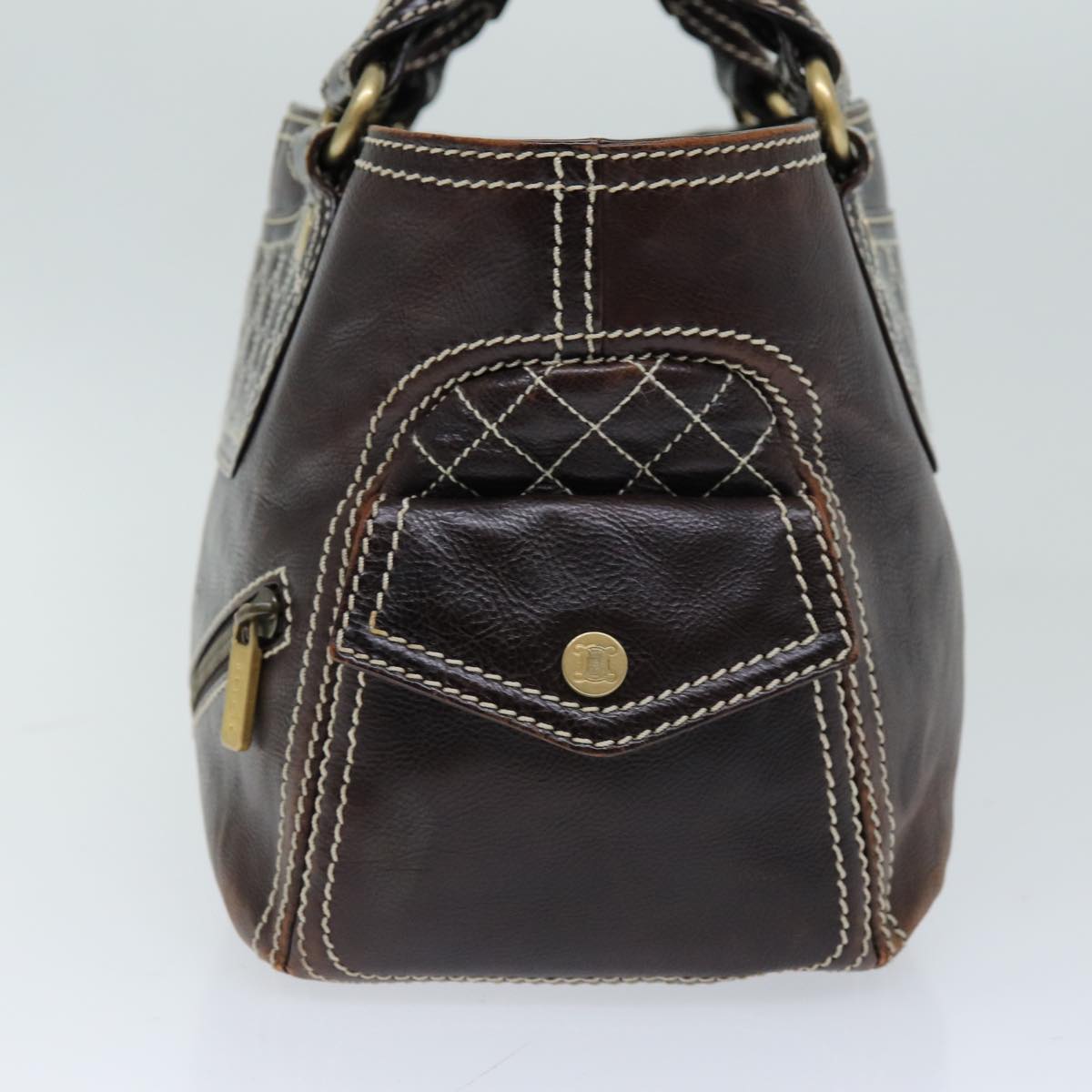 CELINE Hand Bag Leather Brown Auth 74692