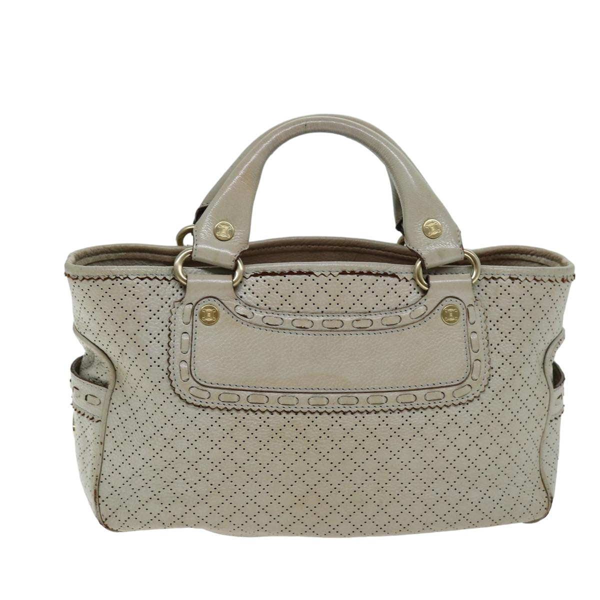 CELINE Hand Bag Leather Beige Auth 74693