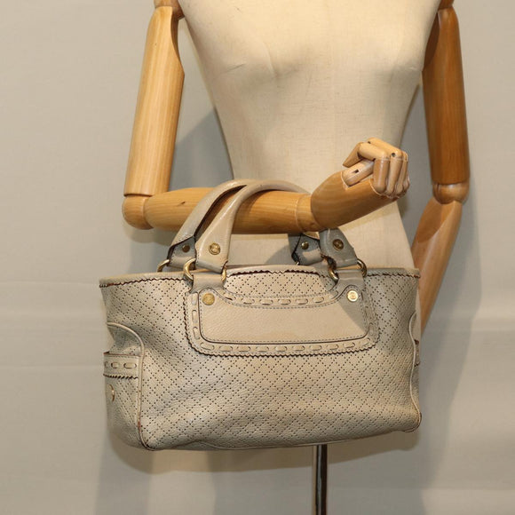 CELINE Hand Bag Leather Beige Auth 74693