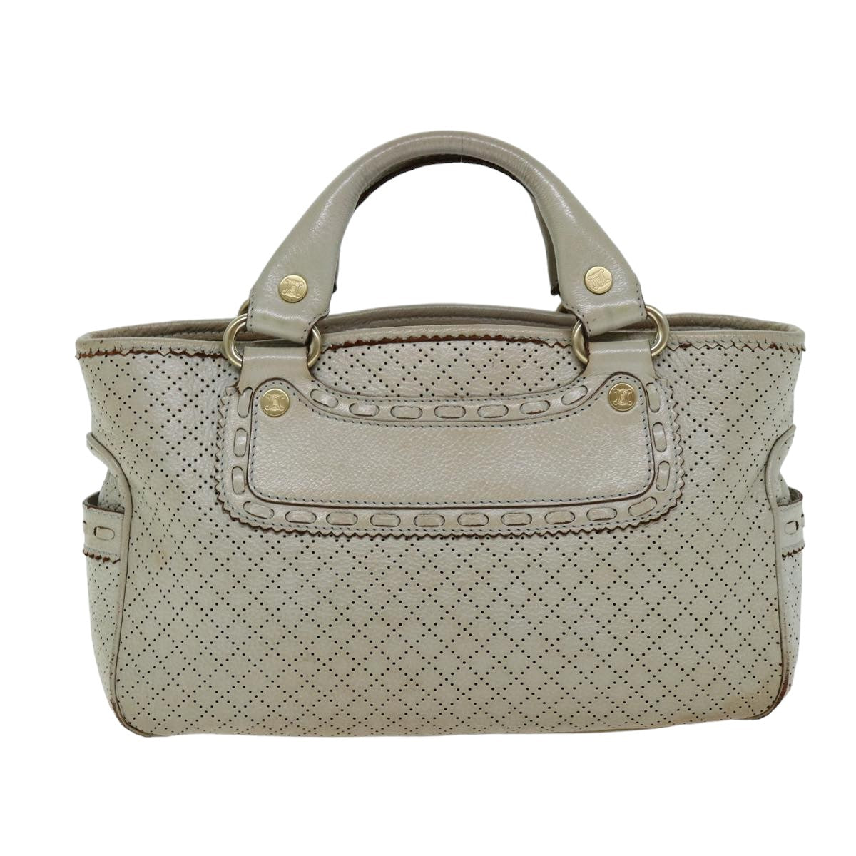 CELINE Hand Bag Leather Beige Auth 74693 - 0