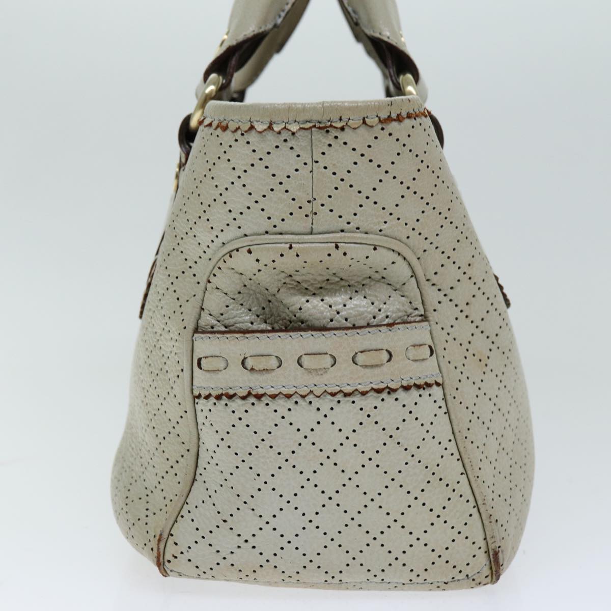 CELINE Hand Bag Leather Beige Auth 74693