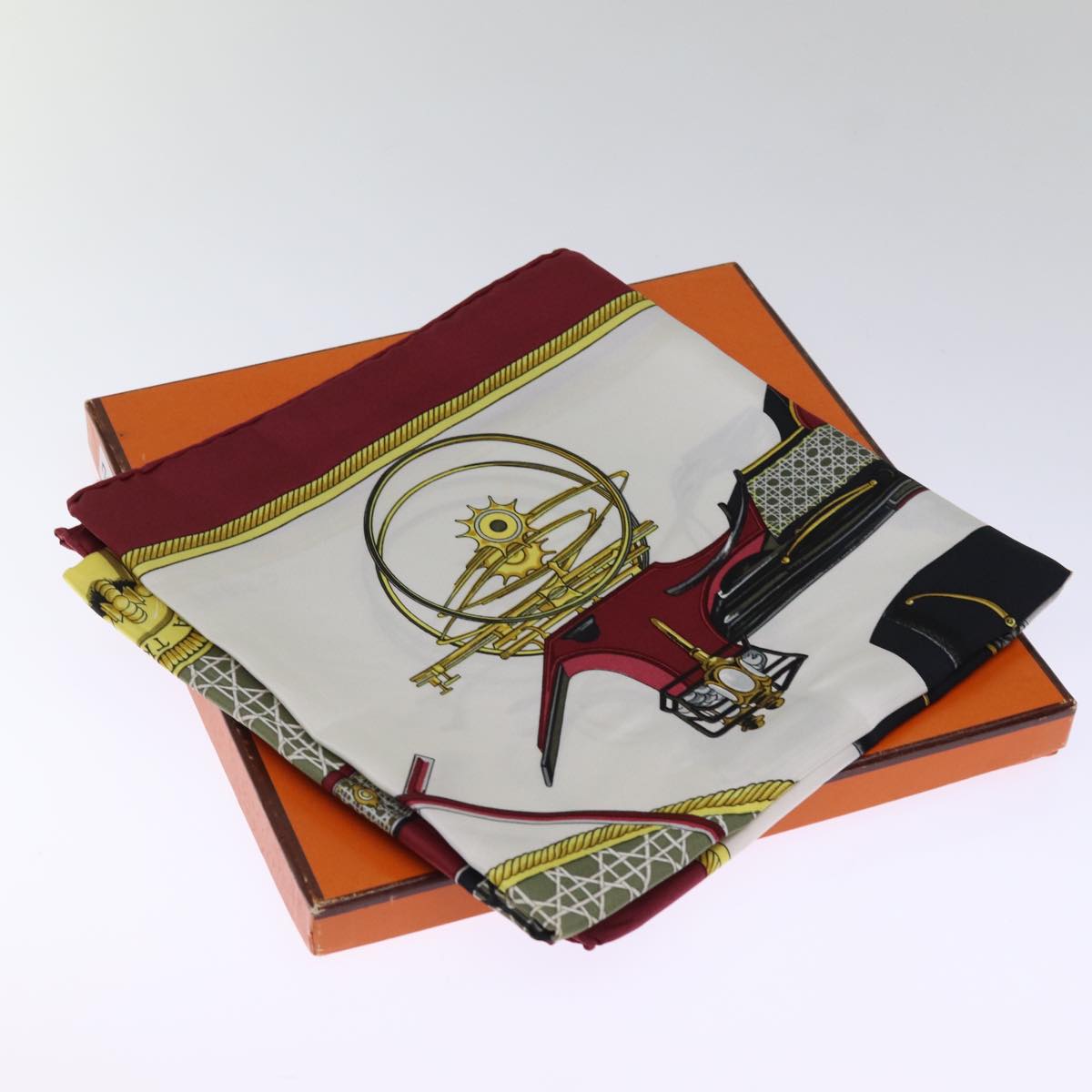 HERMES Carre 90 Scarf Silk Red Auth 74708