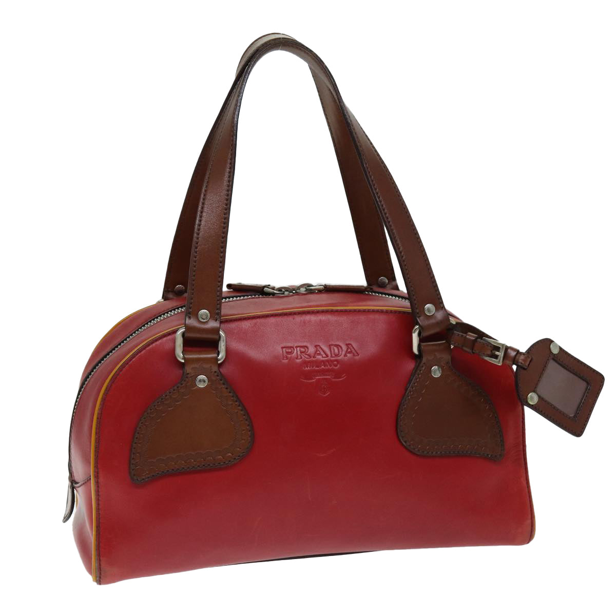 PRADA Hand Bag Leather Red Auth 74713
