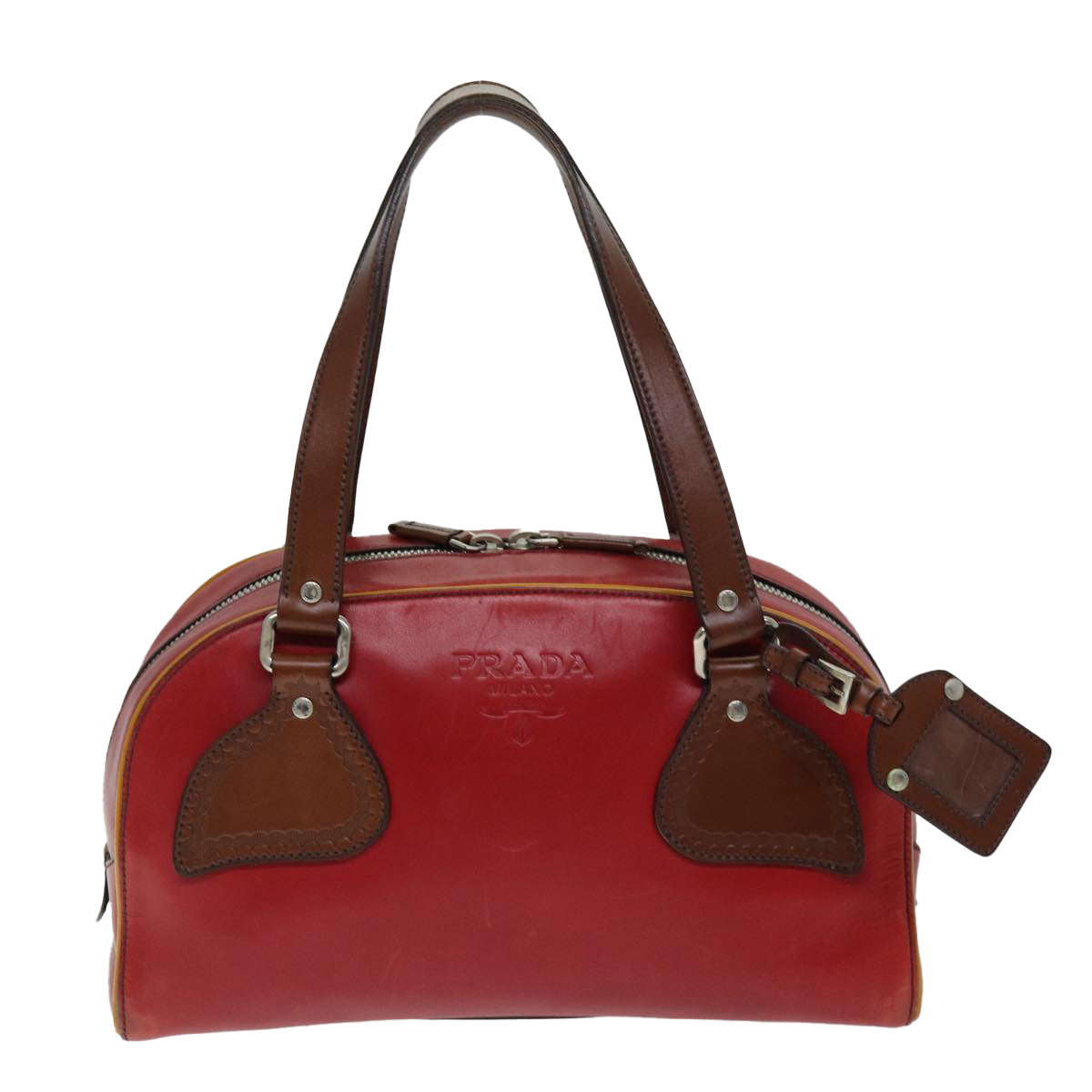 PRADA Hand Bag Leather Red Auth 74713