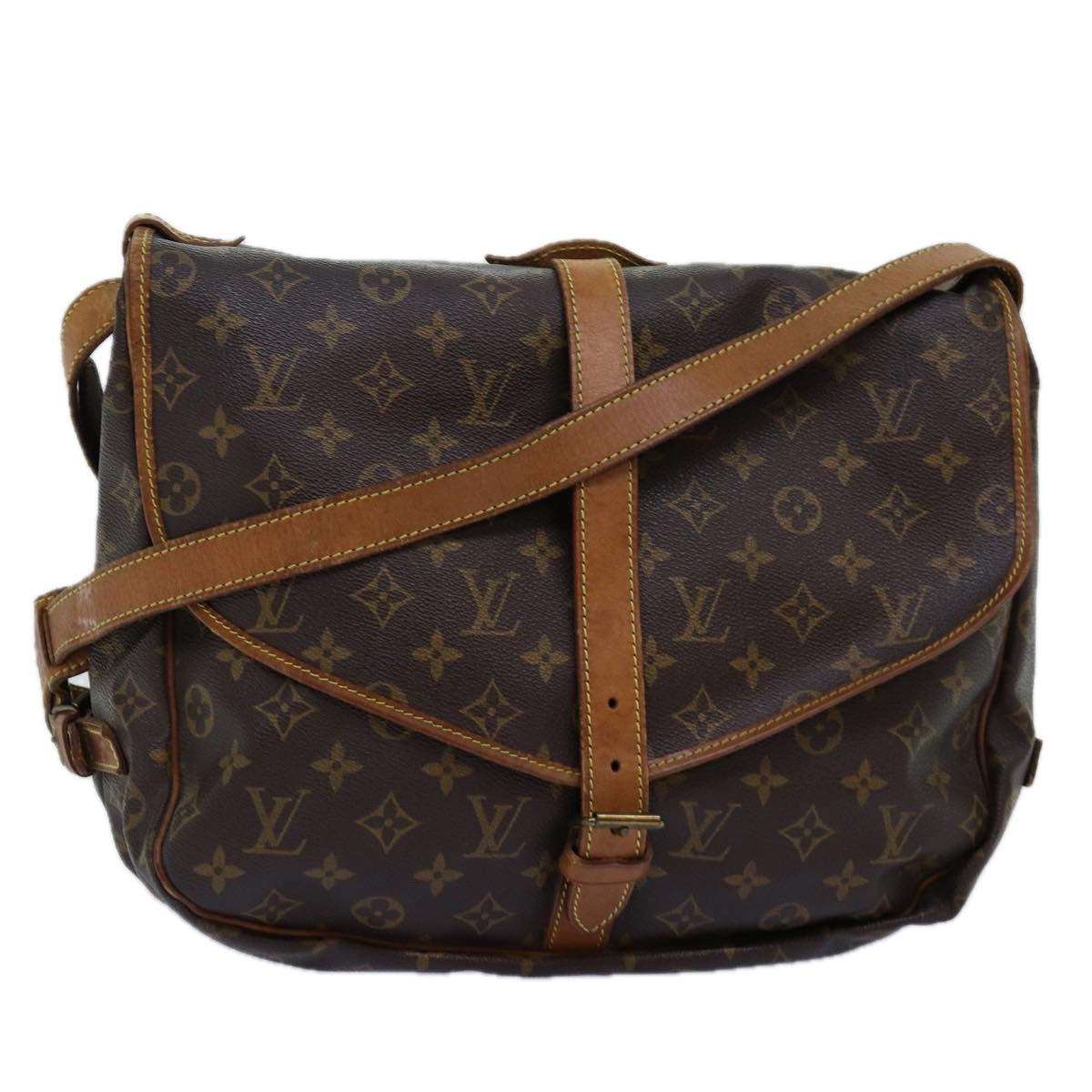 LOUIS VUITTON Monogram Saumur 35 Shoulder Bag M42254 LV Auth 74714