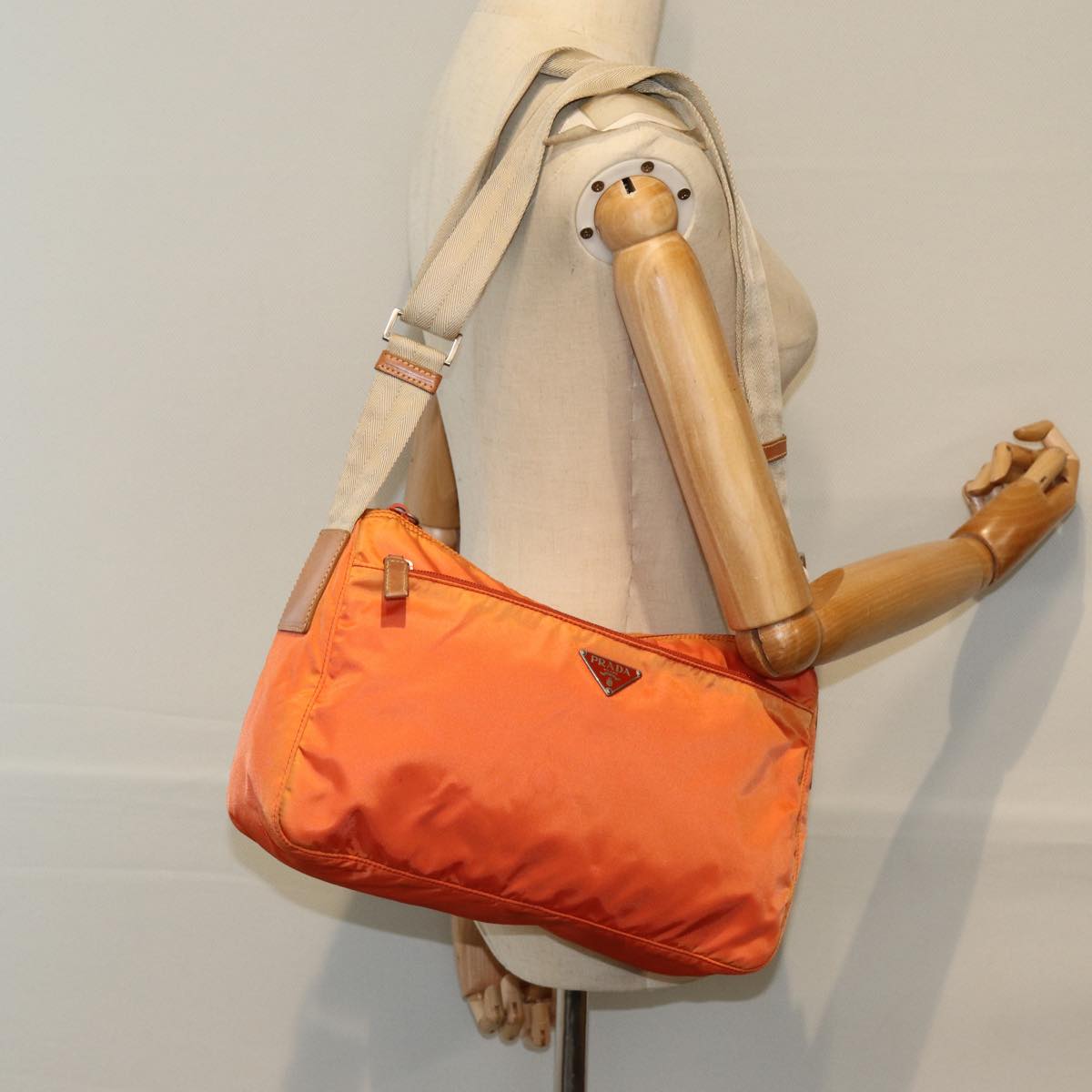 PRADA Shoulder Bag Nylon Orange Auth 74735