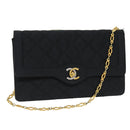 CHANEL Matelasse Chain Shoulder Bag Satin Paris limited Black CC Auth 74757A-1