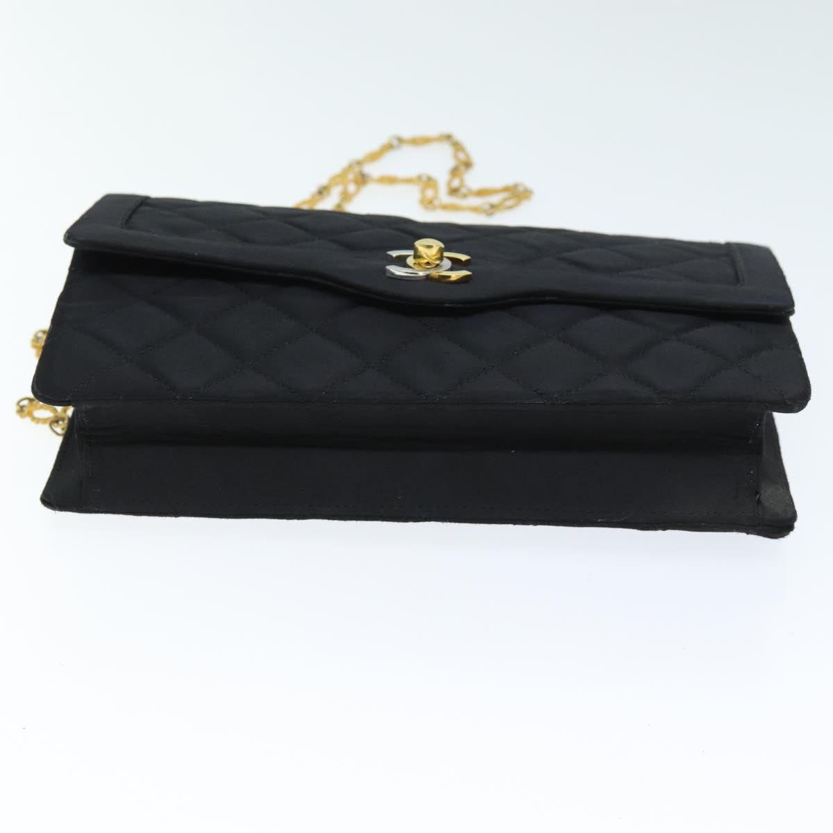 CHANEL Matelasse Chain Shoulder Bag Satin Paris limited Black CC Auth 74757A