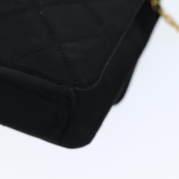 CHANEL Matelasse Chain Shoulder Bag Satin Paris limited Black CC Auth 74757A